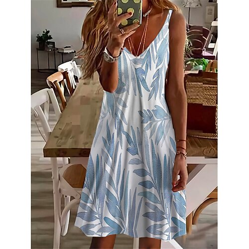 

Damen Casual kleid Etuikleid skims dress Minikleid Gelb Rosa Blau Ärmellos Bedruckt Bedruckt Frühling Sommer Spaghetti-Träger Urlaub 2023 S M L XL XXL 3XL