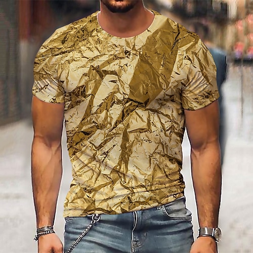 

Men's Unisex T shirt Tee Striped Graphic Prints Crew Neck Yellow 3D Print Outdoor Street Short Sleeve Print Clothing Apparel Sports Designer Casual Big and Tall / Summer / Summer