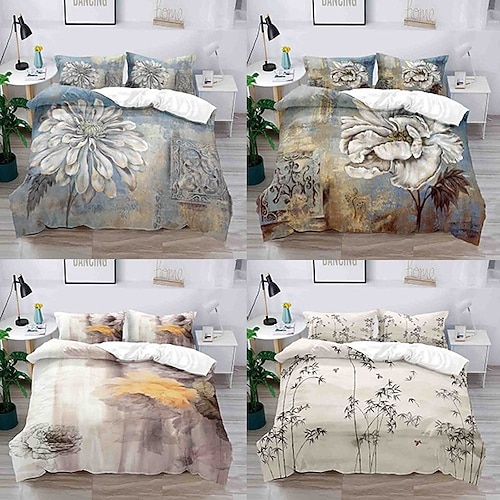 

Floral Printed 3-Piece Duvet Cover Set Hotel Bedding Sets Comforter Cover with Soft Lightweight Microfiber, Include 1 Duvet Cover, 2 Pillowcases for Double/Queen/King(1 Pillowcase for Twin/Single)