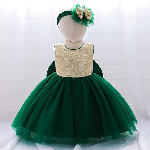 

Toddler Little Girls' Dress Color Block A Line Dress Party Special Occasion Sequins Bow Green Pink Red Knee-length Sleeveless Princess Cute Dresses Spring Summer Slim 1-4 Years