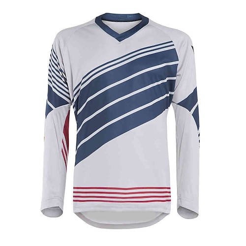 

21Grams Men's Downhill Jersey Long Sleeve Mountain Bike MTB Road Bike Cycling White Black Stripes Bike Jersey Breathable Quick Dry Moisture Wicking Polyester Spandex Sports Stripes Clothing Apparel