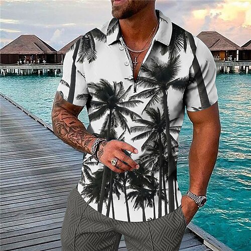 

Men's Collar Polo Shirt Golf Shirt Coconut Tree Turndown White 3D Print Outdoor Street Short Sleeves Button-Down Print Clothing Apparel Fashion Designer Casual Breathable / Summer / Spring / Summer