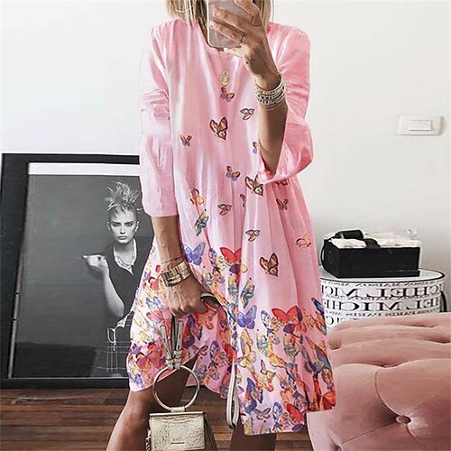 

Women's Loungewear Dress Nighty Butterfly Animal Fashion Comfort Home Street Polyester Crew Neck Long Sleeve Fall Spring White Blue