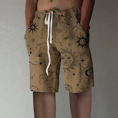 

Men's Designer Stylish Straight Shorts 3D Print Elastic Waist Short Pants Sports Outdoor Daily Graphic Prints Sun Cotton Blend Comfort Breathable Mid Waist Brown S M L XL XXL / Summer