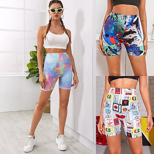 

Women's Yoga Shorts Tummy Control Butt Lift Quick Dry High Waist Yoga Fitness Gym Workout Shorts Bottoms Tie Dye White Green Rainbow Sports Activewear Stretchy Skinny / Athletic / Athleisure