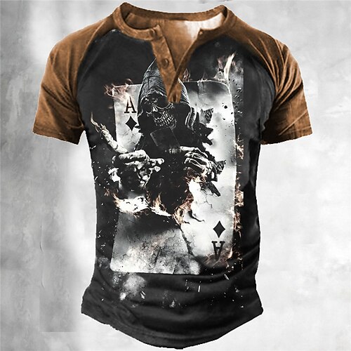 

Men's Henley Shirt Tee T shirt Tee 3D Print Graphic Patterned Color Block Skull Plus Size Henley Daily Sports Patchwork Button-Down Short Sleeve Tops Designer Basic Casual Classic Black / Summer