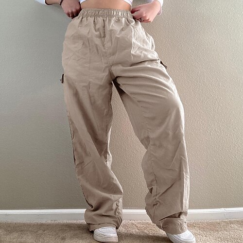 

Women's Cargo Pants Pants Trousers Parachute Pants Khaki Mid Waist Fashion Casual Weekend Micro-elastic Short Comfort Stripe S M L / Loose Fit