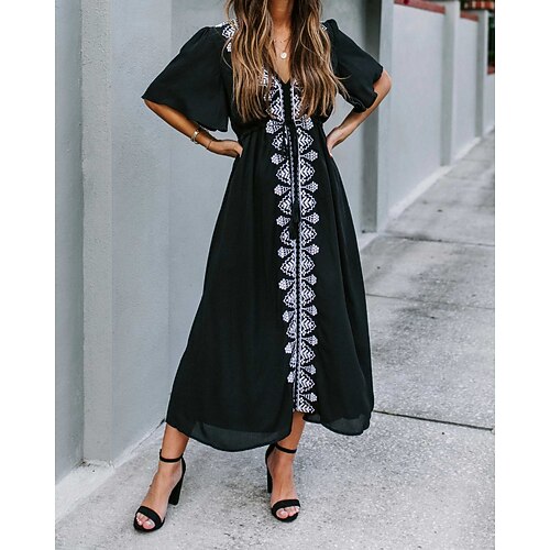 

Women's Graphic Patterned Holiday Beach Shrugs Shirt Short Sleeve Embroidered Lace up V Neck Casual Beach Tops Green Black Red One-Size