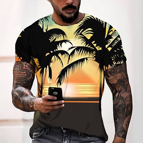 

Men's T shirt Tee Tee Graphic Round Neck Orange 3D Print Casual Daily Short Sleeve 3D Print Clothing Apparel Fashion Cool Designer Comfortable / Summer / Summer