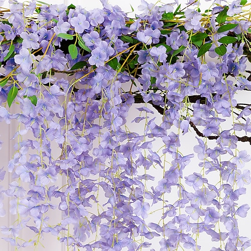 

6pcs 110cm/43"" Wisteria Flowers Artificial Plants Plastic Pastoral Style Irregular Wall Flower