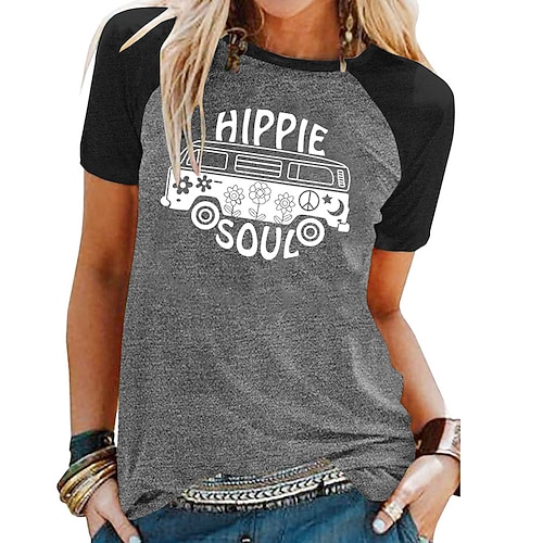 

Women's T shirt Dress Green Blue Light gray Graphic Letter Print Short Sleeve Casual Daily Basic Round Neck Regular S