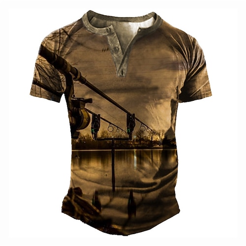 

Men's Henley Shirt Tee T shirt Tee 3D Print Graphic Patterned Plus Size Henley Daily Sports Patchwork Button-Down Short Sleeve Tops Designer Basic Casual Classic Brown / Summer
