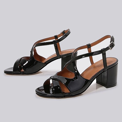 

Women's Sandals Cross Strap Heels Buckle Chunky Heel Open Toe Elegant Casual Daily Office PU Leather Buckle Spring Summer Solid Colored Almond Black Red