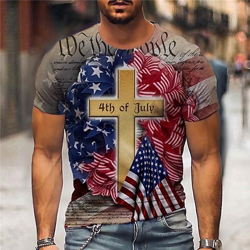 

Men's Unisex T shirt Tee 3D Print Graphic Prints National Flag Crew Neck Street Daily Print Short Sleeve Tops Designer Casual Big and Tall Sports Blue / Summer