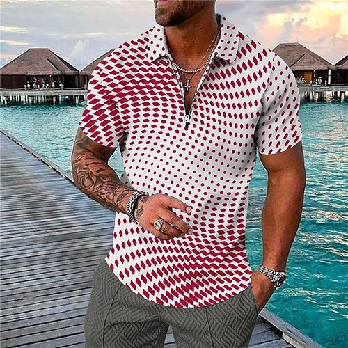 

Men's Collar Polo Shirt Golf Shirt Plaid Turndown Blue Purple Yellow Red 3D Print Casual Daily Short Sleeve Zipper Print Clothing Apparel Fashion Designer Casual Breathable / Sports