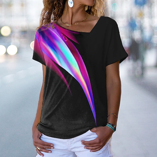 

Women's T shirt Tee Blue Purple Red Graphic Print Short Sleeve Casual Weekend Basic V Neck Regular Painting S / 3D Print