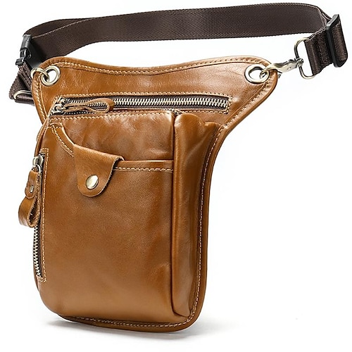 

Men's Fanny Pack Nappa Leather Cowhide Zipper Daily Light Coffee Red Brown Black Gray