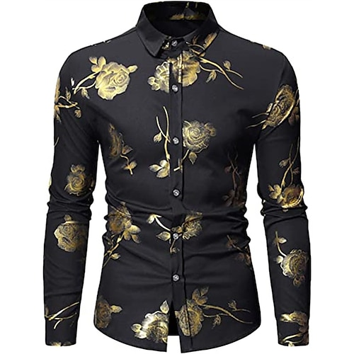 

Men's Shirt Floral Turndown Party Daily Button-Down Long Sleeve Tops Casual Fashion Comfortable White Black Navy Blue