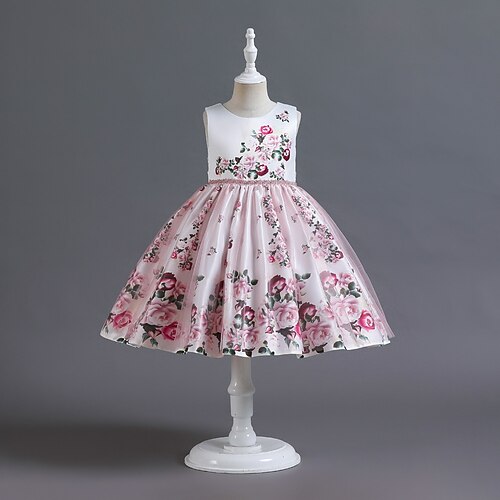 

Kids Little Girls' Dress Flower Tulle Dress Party Daily Beaded Print Blue Dusty Rose Red Knee-length Sleeveless Princess Cute Dresses Spring Summer Slim 3-10 Years