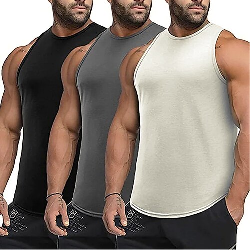 

3 Pack Men's Sleeveless Tank Top Workout Shirts for Men Gym Muscle Tee Fitness Bodybuilding T Shirts