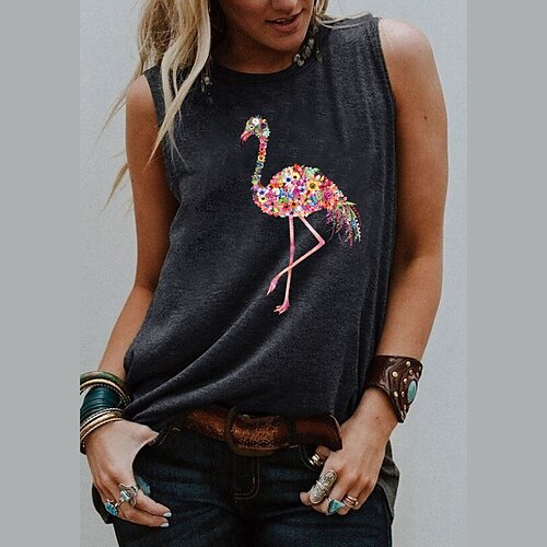 

Women's Tank Top Blue Purple Pink Graphic Animal Print Sleeveless Daily Holiday Basic Round Neck Regular Flamingo S