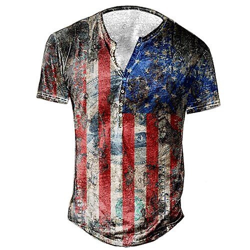 

Men's Henley Shirt Tee T shirt Tee 3D Print Graphic Patterned National Flag Plus Size Henley Daily Sports Button-Down Print Short Sleeve Tops Designer Basic Casual Big and Tall Red / Summer