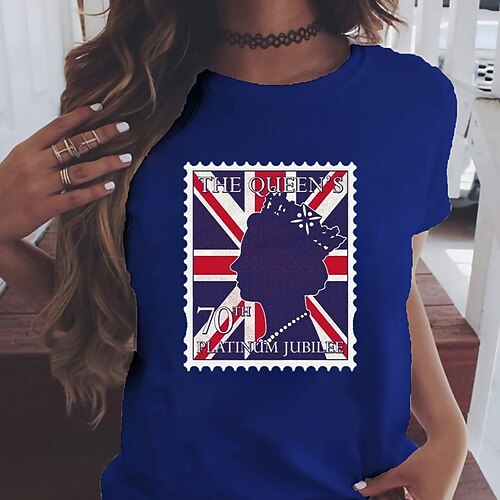 

Women's Flag Casual Weekend Painting T shirt Tee Short Sleeve Print Round Neck Basic Essential Tops Green White Blue S
