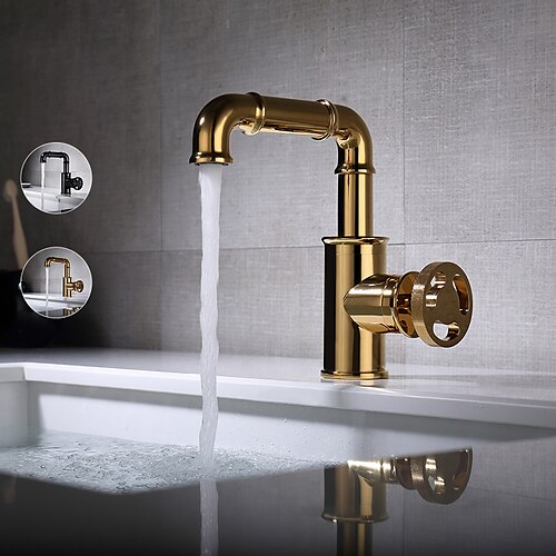 

Bathroom Sink Faucet,Gold/Black Single Hole Modern Vanity Faucet Single Handle Bathroom Sink Faucet Brass Body Mixer Tap