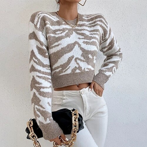 

Pull Maille Femme Tricoter Découpé Tricoté Rayé Col Ras du Cou à la mode Casual Extérieur du quotidien Épaule tombante manche longue Printemps Eté Vert Kaki Taille unique / Standard / Sortie