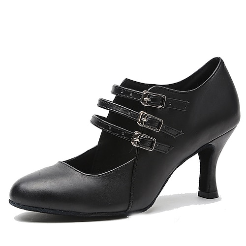 

Women's Ballroom Shoes Modern Shoes Training Stage Indoor Professional Solid Color Flared Heel Buckle Black