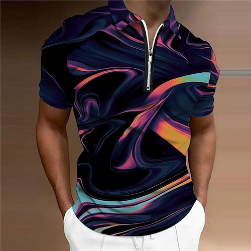 

Men's Collar Polo Shirt Golf Shirt Gradient Turndown Black 3D Print Casual Daily Short Sleeve Zipper Print Clothing Apparel Fashion Designer Casual Breathable / Sports