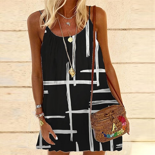 

Women's Shift Dress Short Mini Dress White Black Sleeveless Floral Geometric Print Spring Summer Spaghetti Strap Casual Vacation 2022 S M L XL XXL 3XL