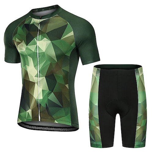 

21Grams Men's Cycling Jersey with Shorts Short Sleeve Mountain Bike MTB Road Bike Cycling Army Green Geometic Bike Clothing Suit 3D Pad Breathable Quick Dry Moisture Wicking Back Pocket Polyester