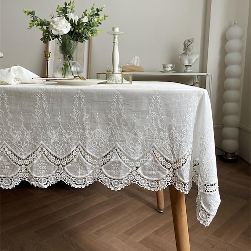 

White Rectangle Lace Tablecloth Table Cloths Farmhouse Style Table Cover for Kitchen Dining, Party, Holiday, Christmas, Buffet
