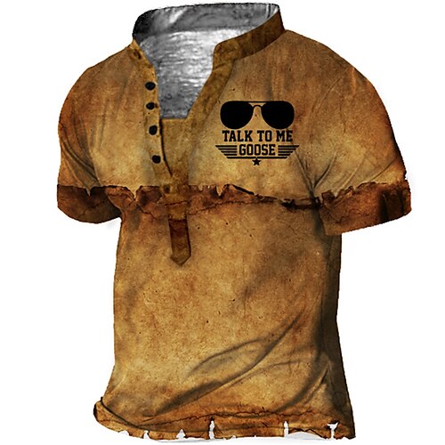 

Men's Henley Shirt Tee T shirt Tee 3D Print Graphic Patterned Letter Plus Size Stand Collar Daily Sports Button-Down Print Short Sleeve Tops Designer Basic Casual Big and Tall Green Blue Gray