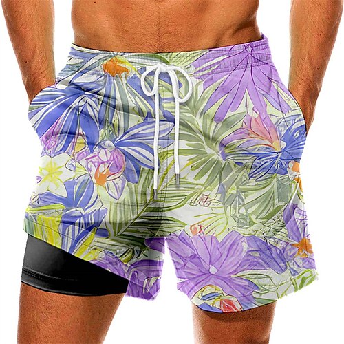 

Men's Swim Trunks Swim Shorts Quick Dry Board Shorts Bathing Suit with Pockets Compression Liner Drawstring Swimming Surfing Beach Water Sports Floral Summer