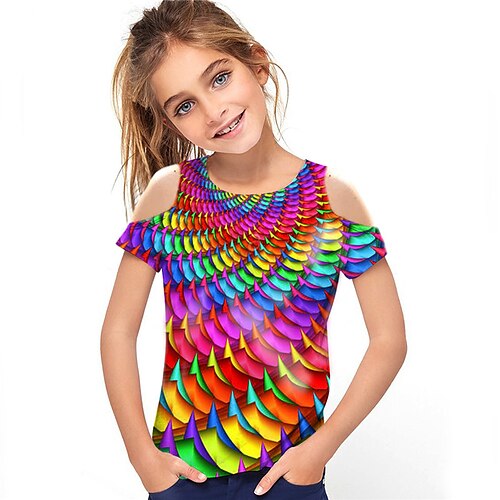 

Kids Girls' T shirt Graphic Outdoor 3D Print Short Sleeve Hollow Out Active 3-12 Years Spring Pink