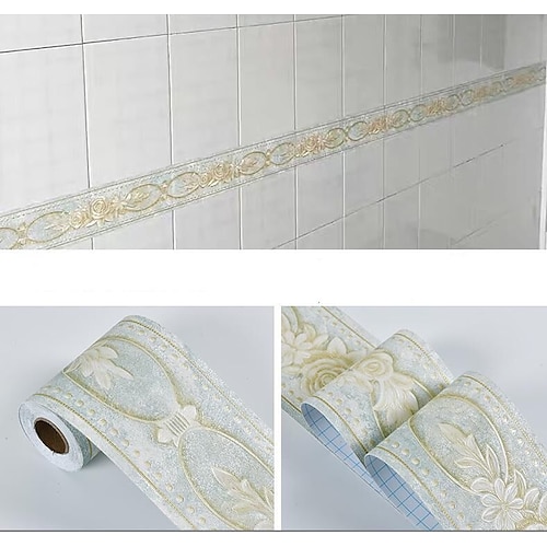 

Waistline Self-adhesive Embossed Pattern Flower Wallpaper Suitable For Home Living Room Or Office Material Decoration Materials