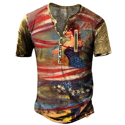 

Men's Henley Shirt Tee T shirt Tee 3D Print Cartoon Graphic Patterned Plus Size Henley Daily Sports Zipper Button-Down Short Sleeve Tops Designer Basic Casual Big and Tall Brown / Summer