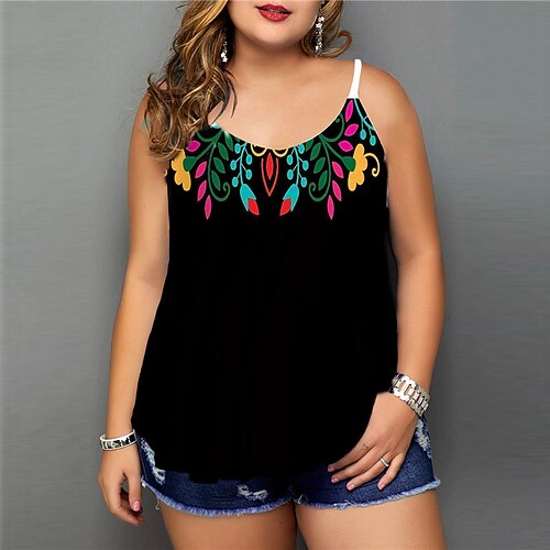 

Women's Plus Size Tops Camisole Floral Backless Print Sleeveless Strap Streetwear Daily Going out Polyester Spring Summer Green White