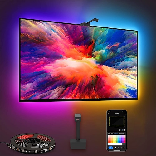 

Tuya TV LED Backlights with Camera, DreamView T1 RGBIC Wi-Fi TV Backlights for 55-65 inch TVs PC, Works with Alexa & Google Assistant, App Control, Music Sync TV Lights, Adapter, H6199