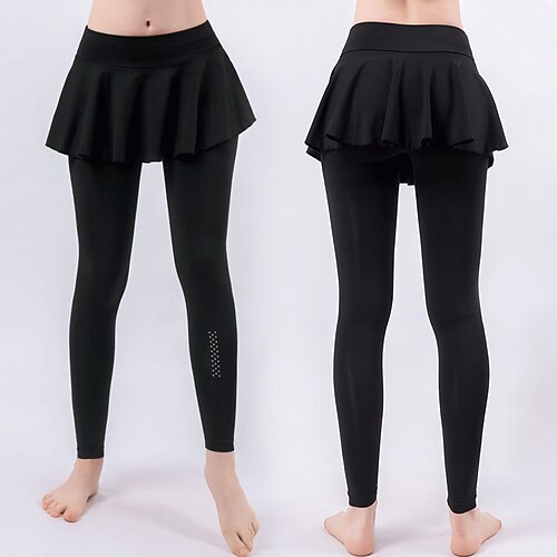 

Women's Tennis Skirts Yoga Pants 2 in 1 Tummy Control Butt Lift Quick Dry High Waist Yoga Fitness Gym Workout Leggings Bottoms Black Sports Activewear Stretchy Skinny / Athletic / Athleisure