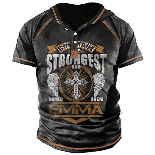 

Men's Unisex T shirt Tee 3D Print Graphic Prints Cross Letter Hooded Street Daily Button-Down Print Short Sleeve Tops Designer Casual Big and Tall Sports Black Army Green Brown / Summer