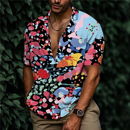 

Men's Shirt 3D Print Floral Turndown Street Casual Button-Down Print Short Sleeve Tops Designer Casual Fashion Breathable Rainbow / Summer