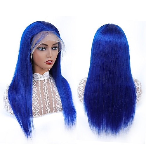 

Unprocessed Virgin Hair 13x4 Lace Front Wig Free Part Brazilian Hair Straight Blue Wig 130% 150% 180% Density Natural Hairline Glueless For wigs for black women Long Medium Length Human Hair Lace Wig