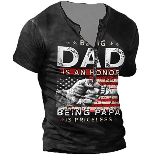 

Men's T shirt Tee Henley Shirt Tee Graphic Letter National Flag Henley Green Blue Coffee Black 3D Print Plus Size Outdoor Daily Short Sleeve Button-Down Print Clothing Apparel Basic Designer Casual