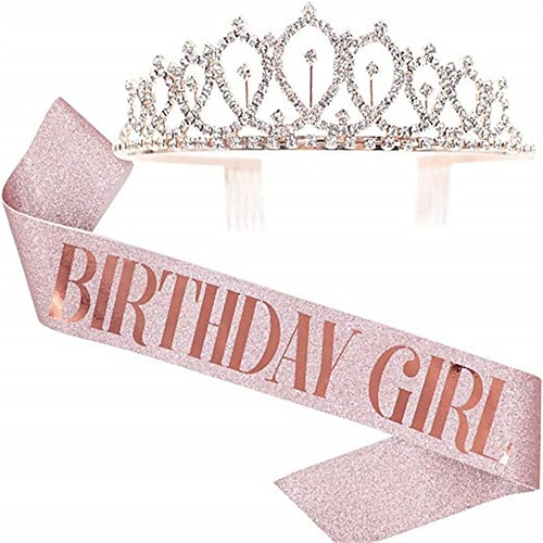 

21th 50th 30th Birthday Crown & Birthday Girl Sash Set, Rhinestone Tiaras and Crowns for Women Girls Gold Tiara Birthday Gold Sash Princess Tiaras Queen Crowns for Birthday Party Photoshoot