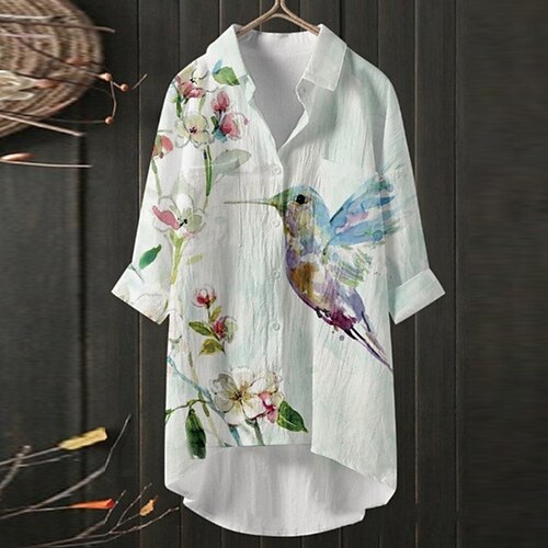 

Women's Plus Size Tops Blouse Shirt Floral Button Print Long Sleeve Shirt Collar Streetwear Daily Going out Polyester Fall Spring Green Purple