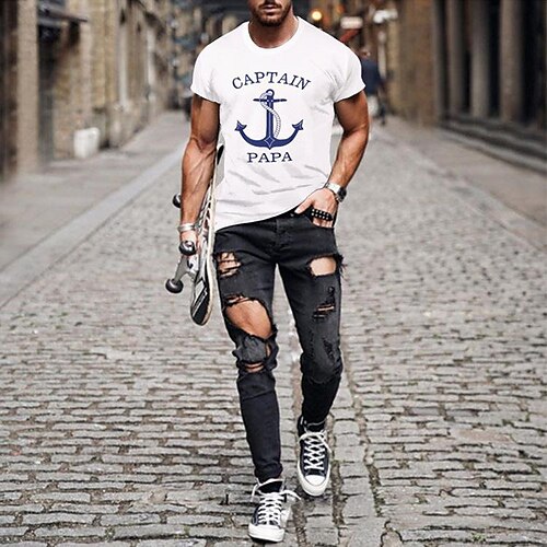 

2021 summer foreign trade aliexpress amazon new white large size casual anchor printed short sleeve t-shirt