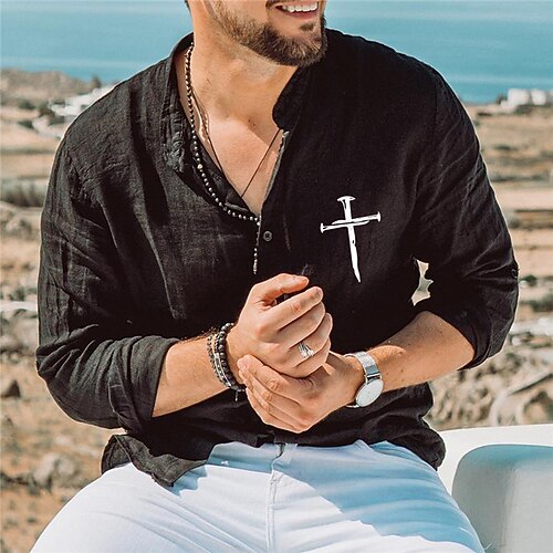 

Men's Shirt Hot Stamping Graphic Patterned Cross Collar Street Casual Button-Down Print Long Sleeve Tops Designer Casual Fashion Breathable Black / Summer / Spring / Summer
